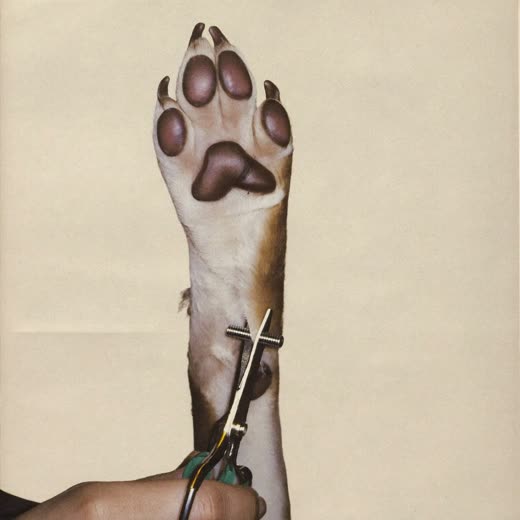 A dog's paw held in a hand while its nails are clipped